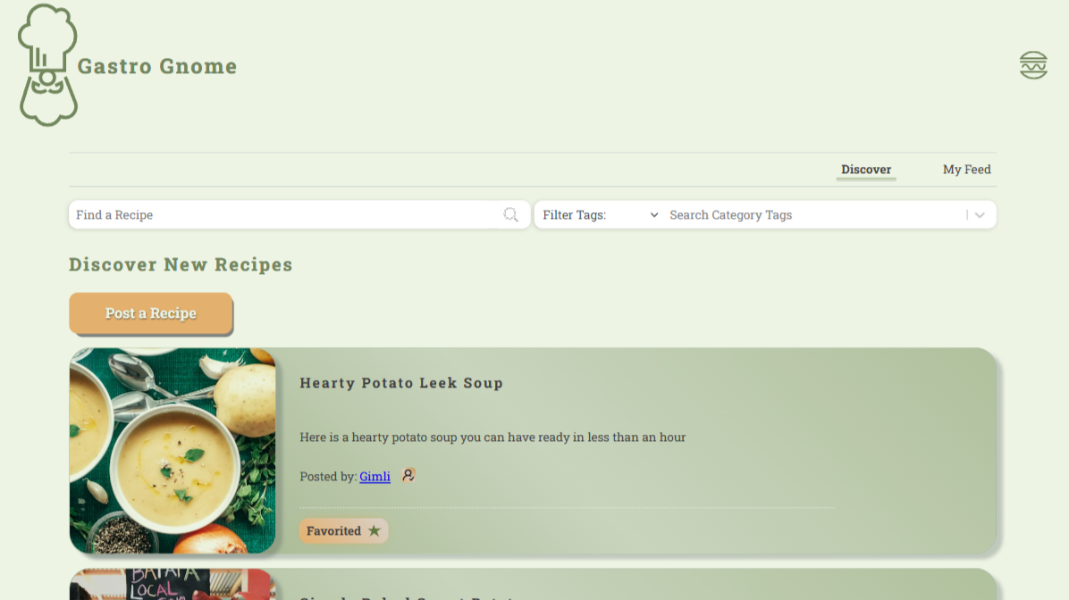 Screenshot of GastroGnome Application